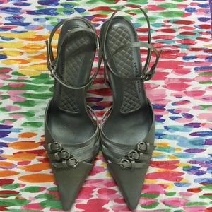 Satin Heels with Rhinestone Buckles Detail